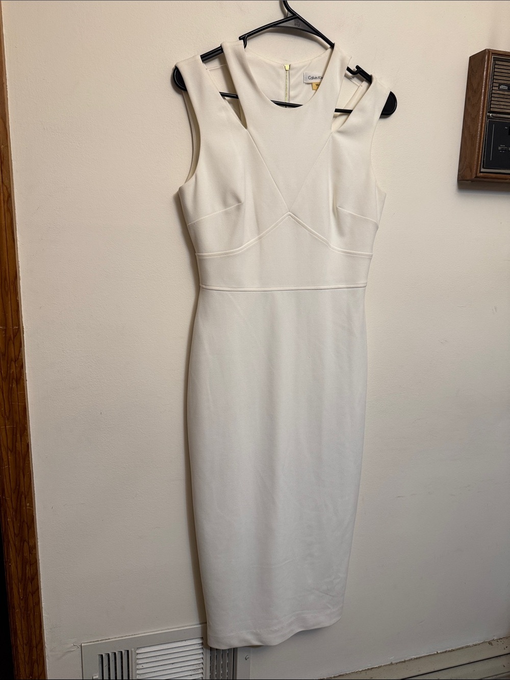 Calvin Klein Cream Sleeveless Midi Sheath Dress